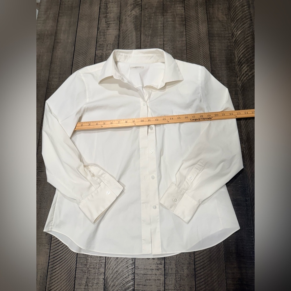 Lafayette 148 NY Off White Stretch Poplin Shirt Sz 16 | Classic Tailored Blouse - Picture 5 of 9